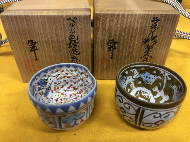 加藤卓男　ラスター彩　ペルシャ色絵　ぐい呑　酒杯　人間国宝　他マイセン　バカラなど